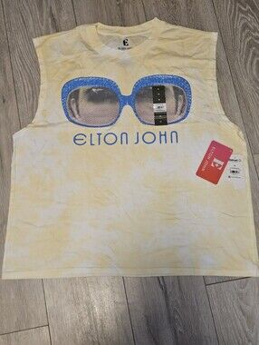 Elton John Sunglasses Graphic Tank Top Mens XL Pastel Yellow Tie Dye NWT